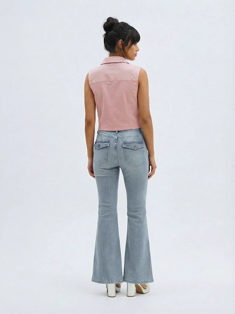 Nuon Light-Blue-Wash High-Waist Bootcut Fit Jeans