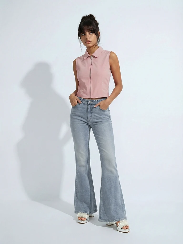 Nuon Light-Blue-Wash High-Waist Bootcut Fit Jeans