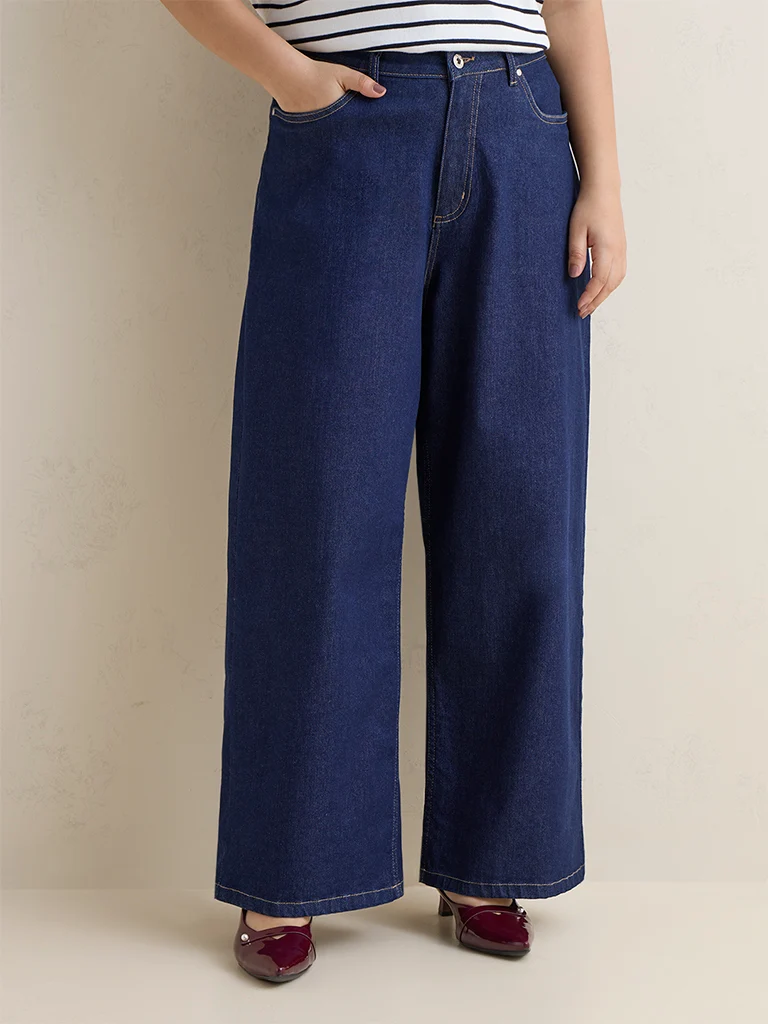 Gia Navy-Wash High-Waist Wide Leg Fit Jeans