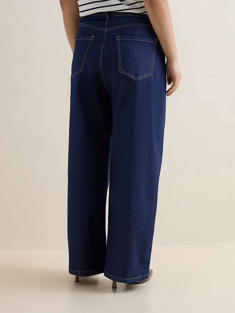 Gia Navy-Wash High-Waist Wide Leg Fit Jeans