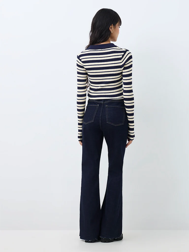 Nuon Dark Blue Solid High-Waist Bootcut Jeans