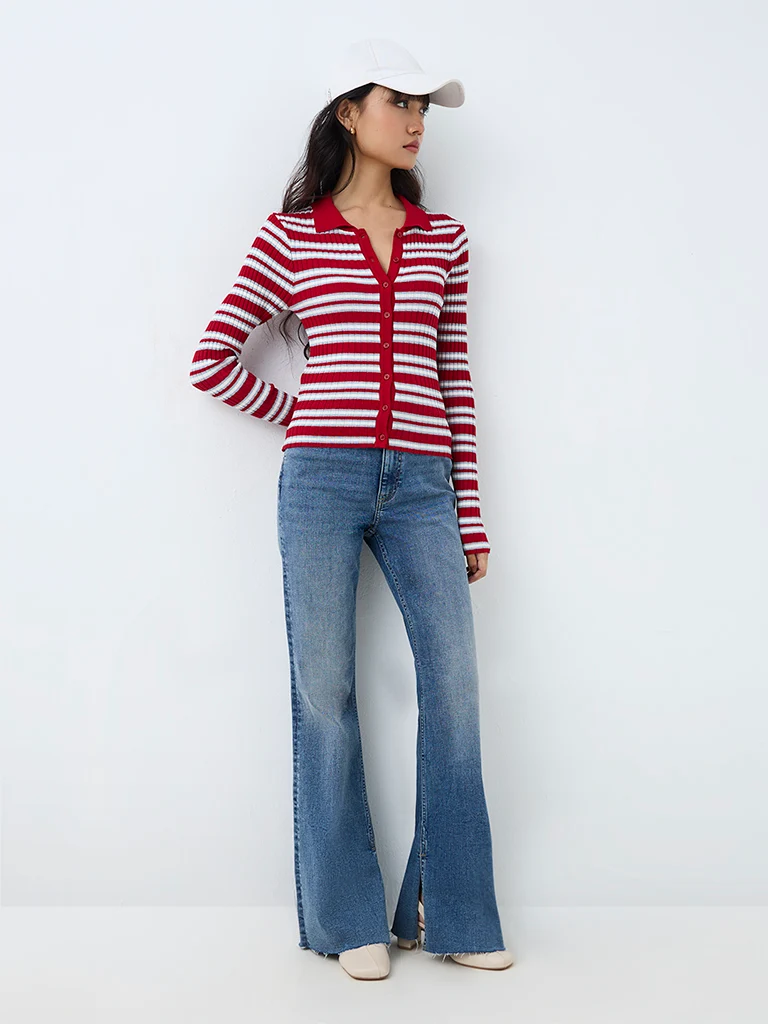 Nuon Blue Wash High-Waist Bootcut Jeans