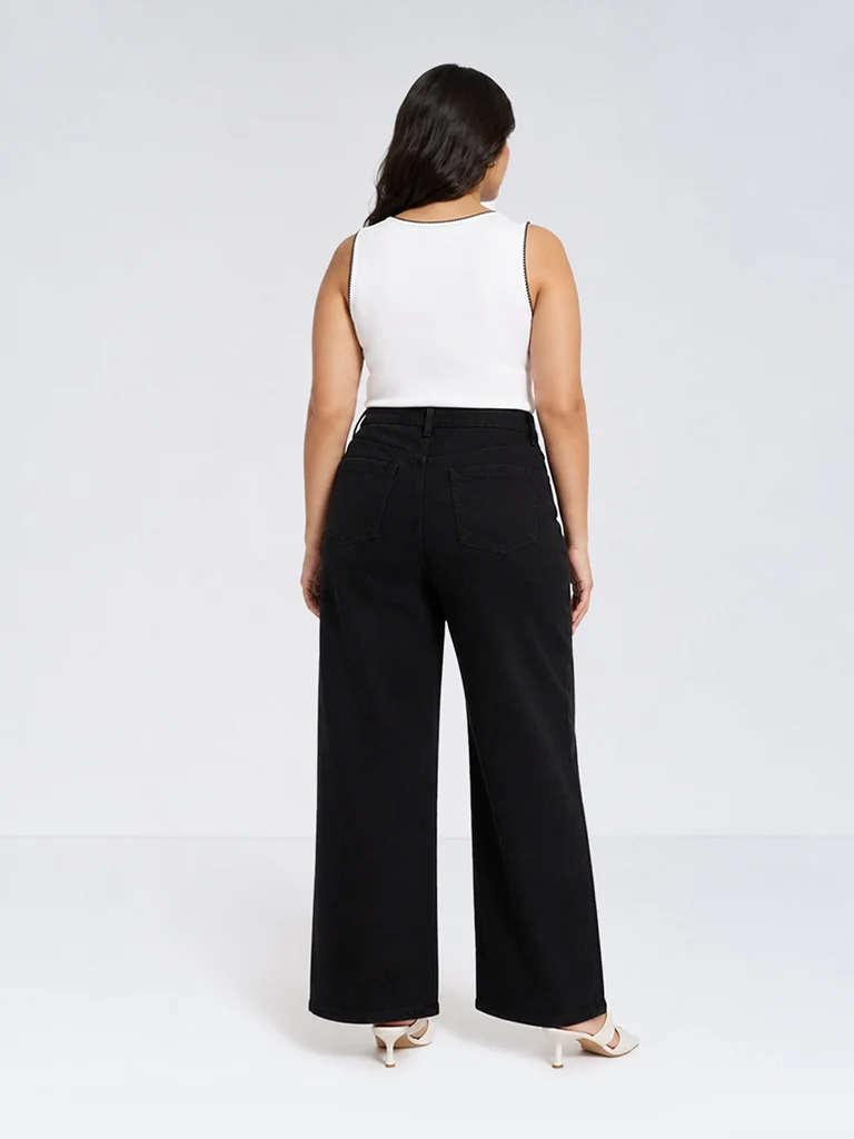 Gia Black-Wash High-Waist Wide Leg Fit Jeans