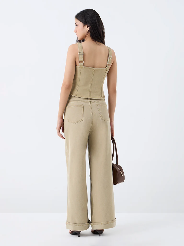 Nuon Light Khaki-Wash Solid High-Waist Jeans