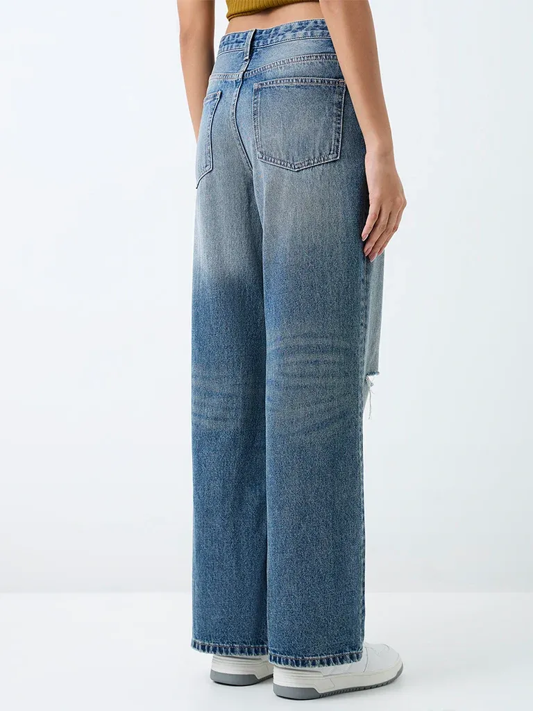 Nuon Blue-Wash High-Waist Straight Fit Jeans