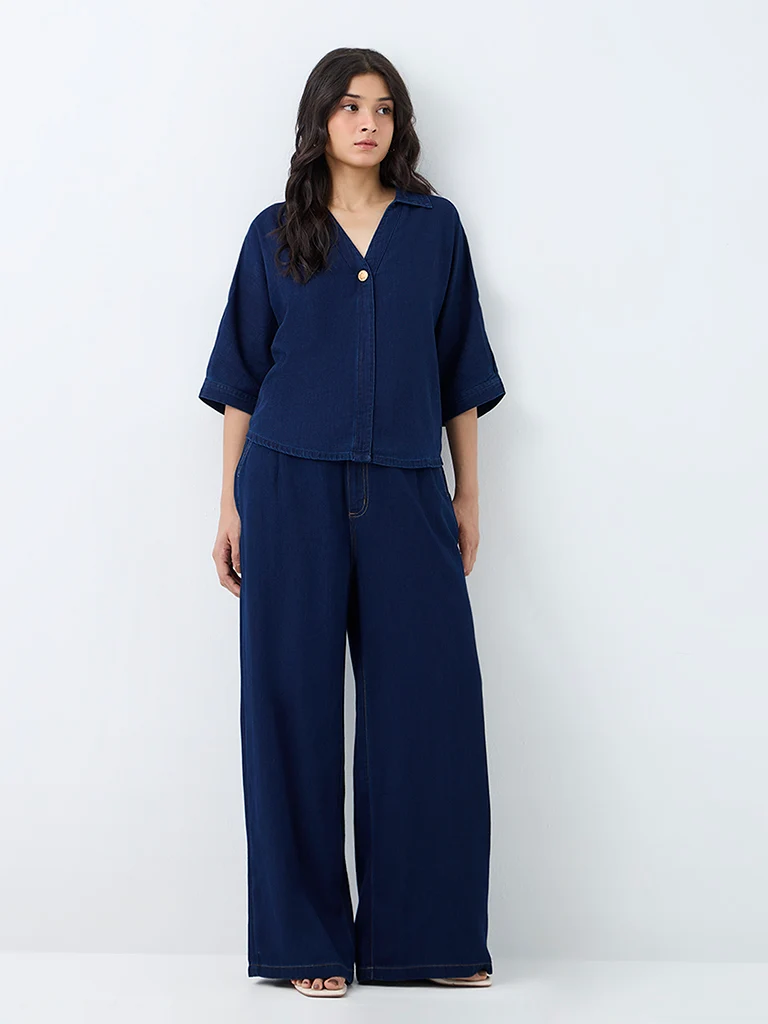 LOV Dark Blue High-Waist Wide-Leg Jeans