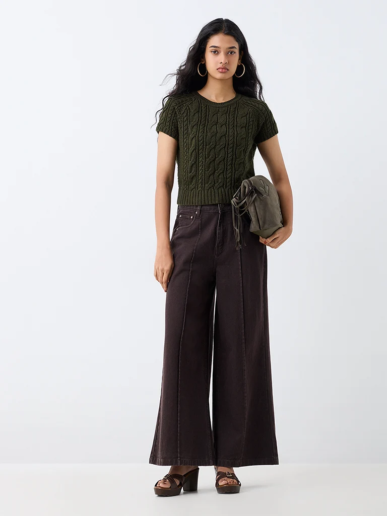 LOV Dark Brown High-Waist Wide-Leg Jeans