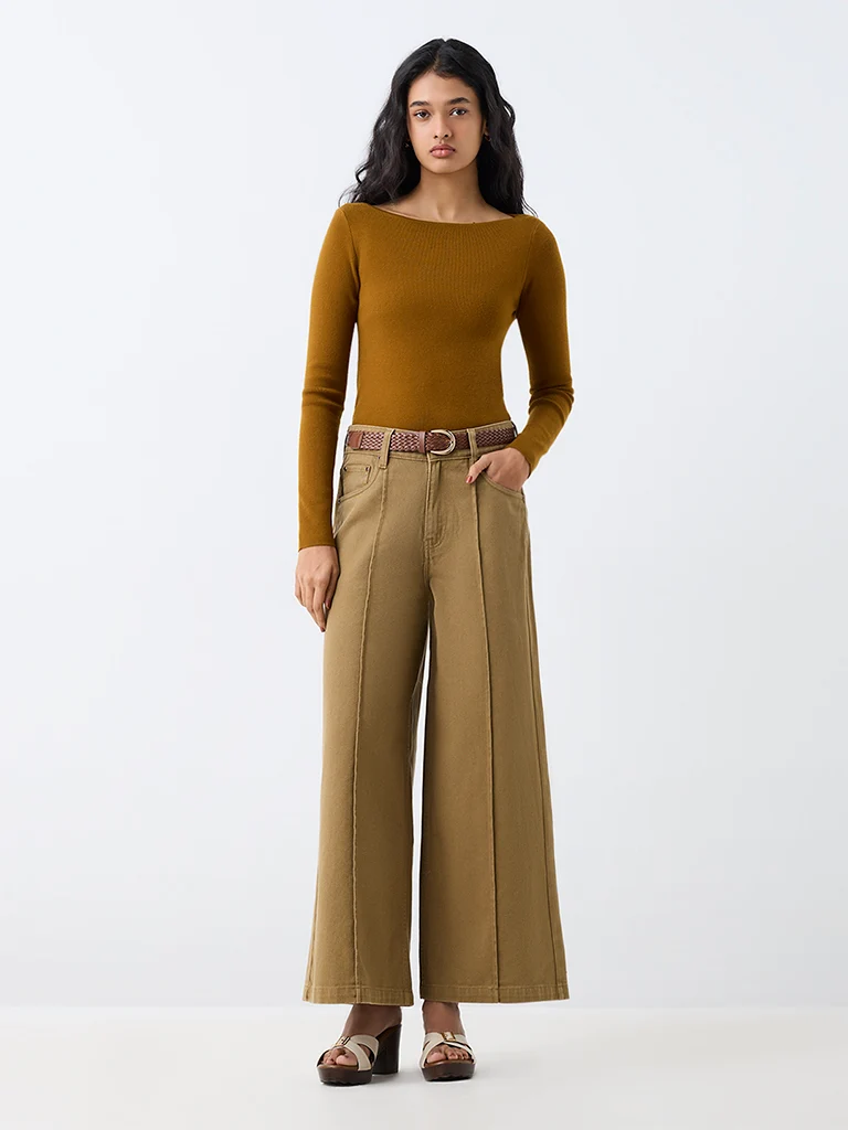 LOV Khaki High-Waist Wide-Leg Jeans