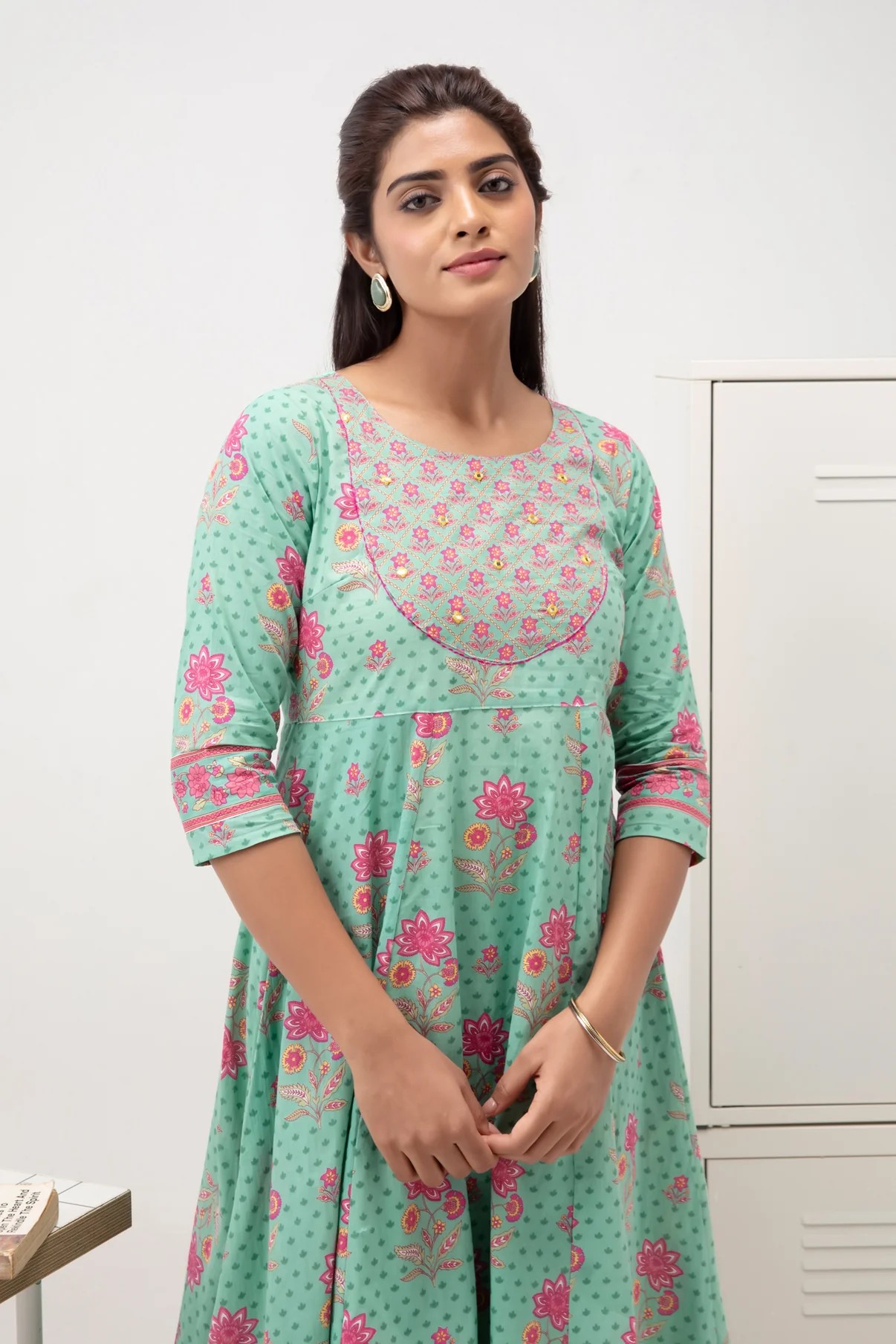 Green Floral Kurta Pant Set