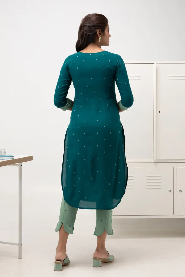 Green Cotton Kurta Pant Set