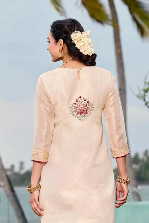 Off White Chanderi Tissue Stripe Kurta Pant Set