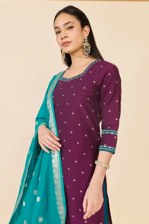 Purple Floral Kurta Set