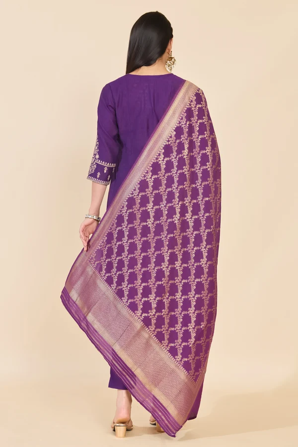 Purple Brocade Floral Kurta Set