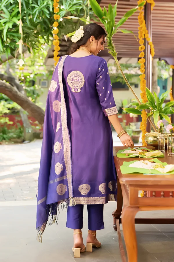 Woven Kathakali Purple Chanderi Kurtaset