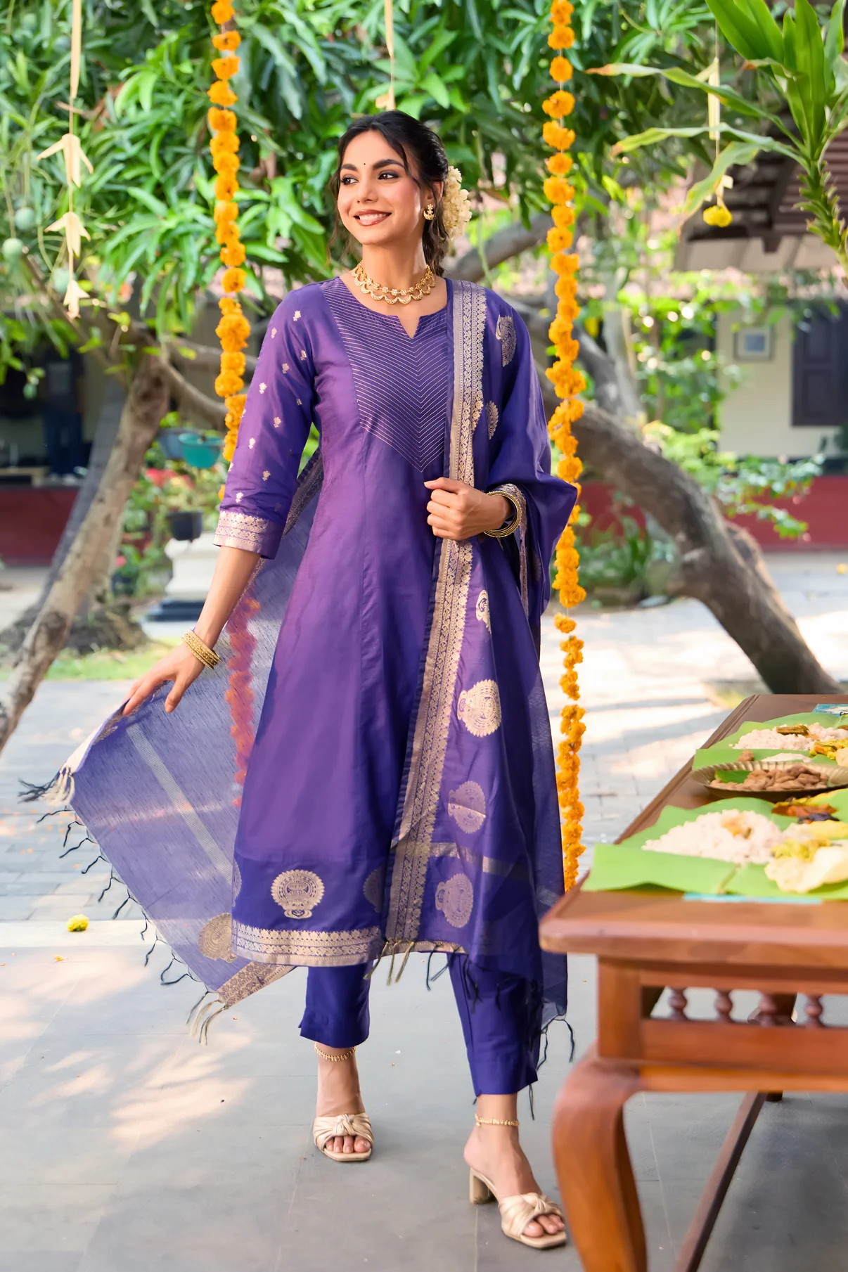 Woven Kathakali Purple Chanderi Kurtaset
