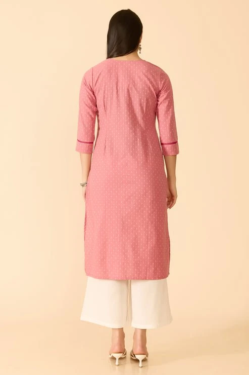 Peach Dobby Cotton Kurta