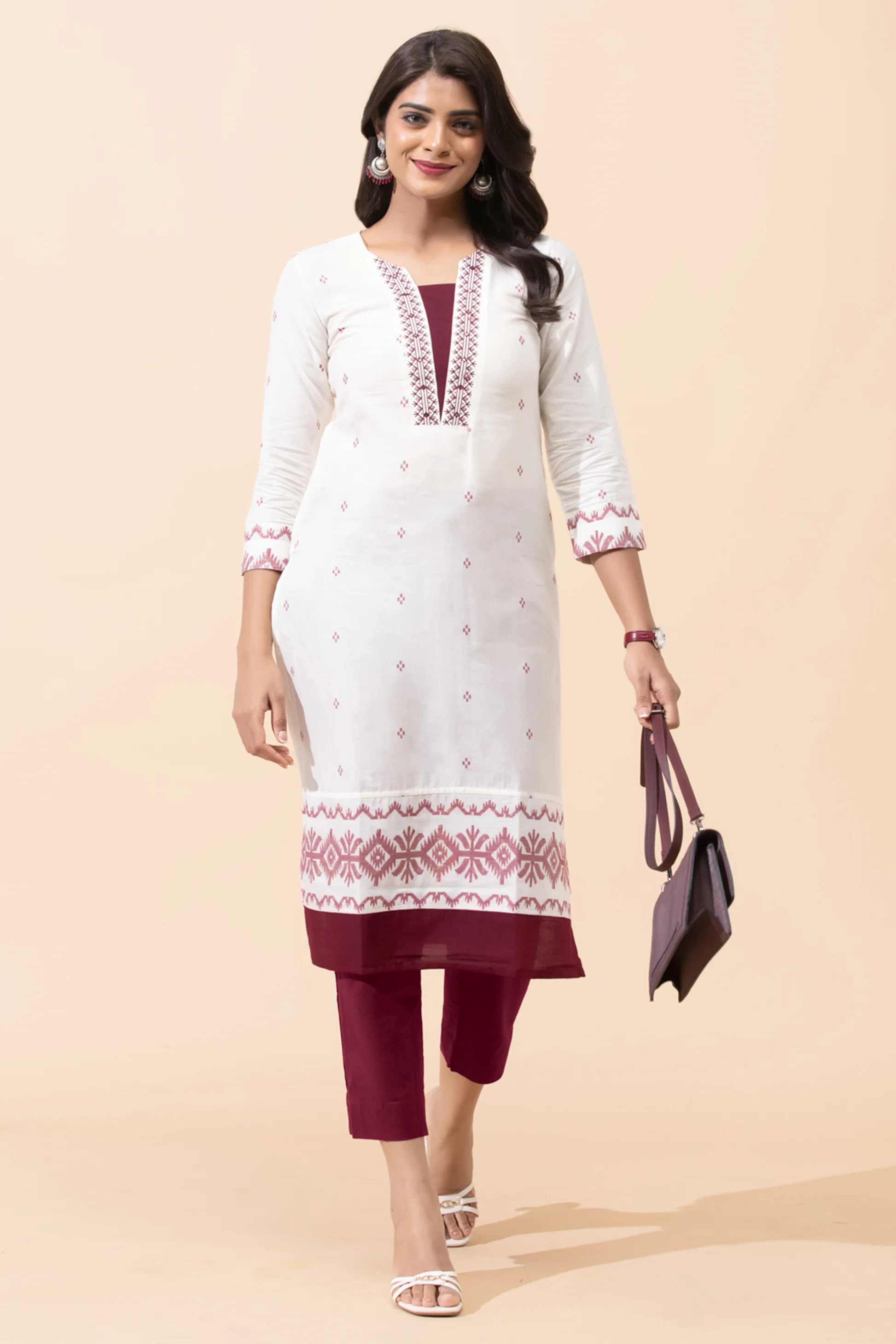 Off White Jamdhani Cotton Kurta