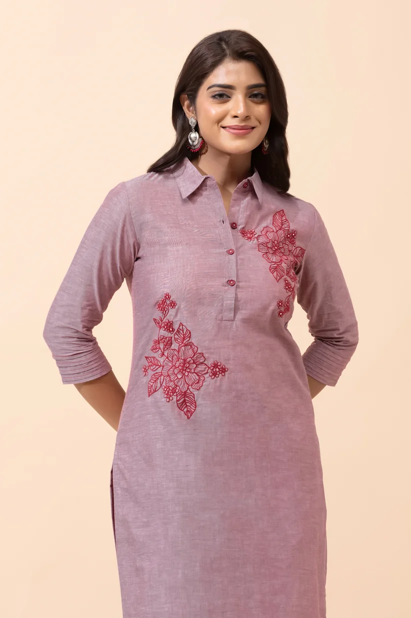 Maroon Floral Cotton Kurta