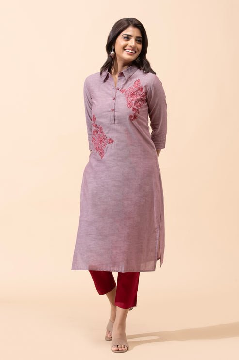 Maroon Floral Cotton Kurta