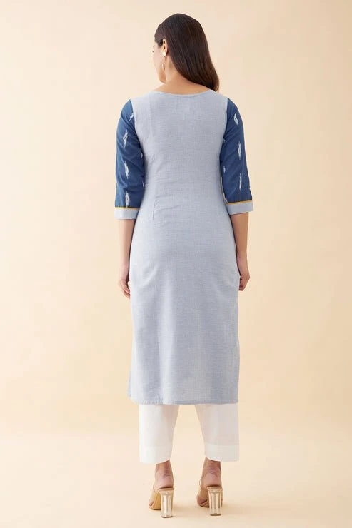 Ikkat Panelled Kurta - Blue