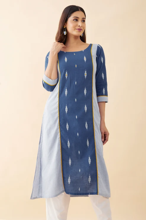 Ikkat Panelled Kurta - Blue