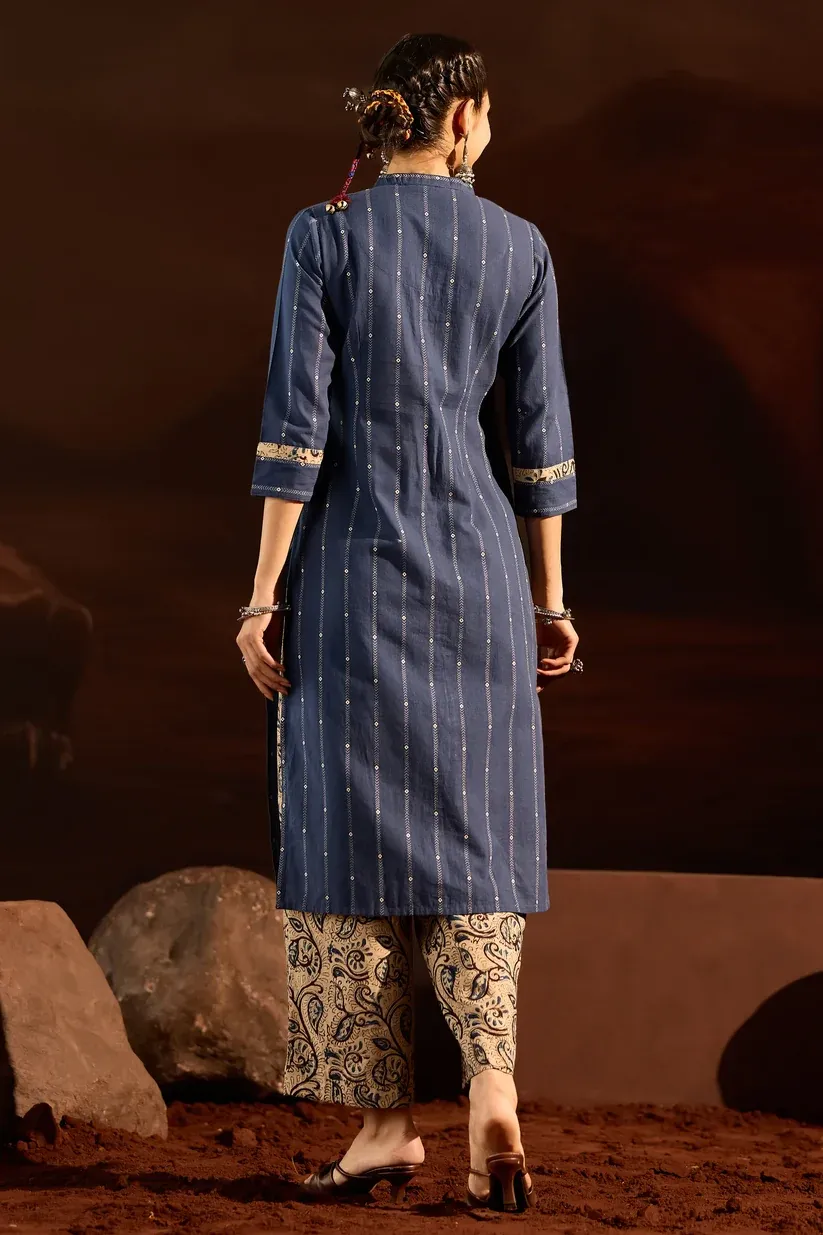 Navy Kalamkari Straight Cut Kurta
