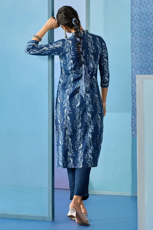 Blue Indigo Printed Straight Cut Kurta