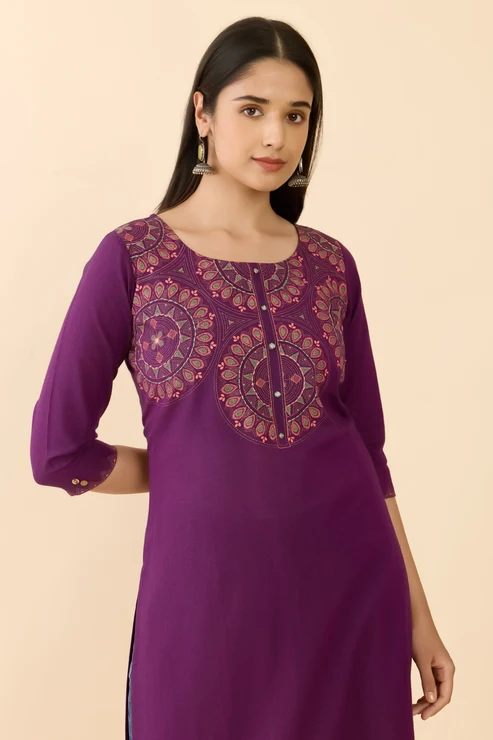 Purple Mandala Printed Straight Cut Kurta