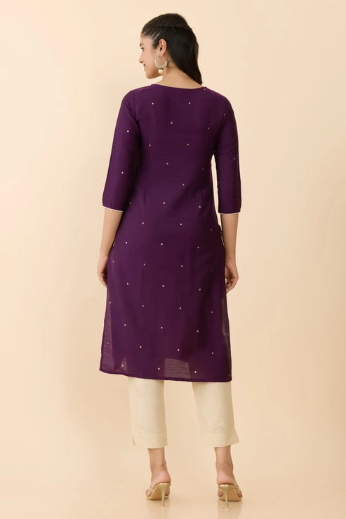 Purple Butta Printed Straight Cut Kurta