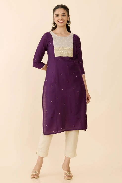 Purple Butta Printed Straight Cut Kurta