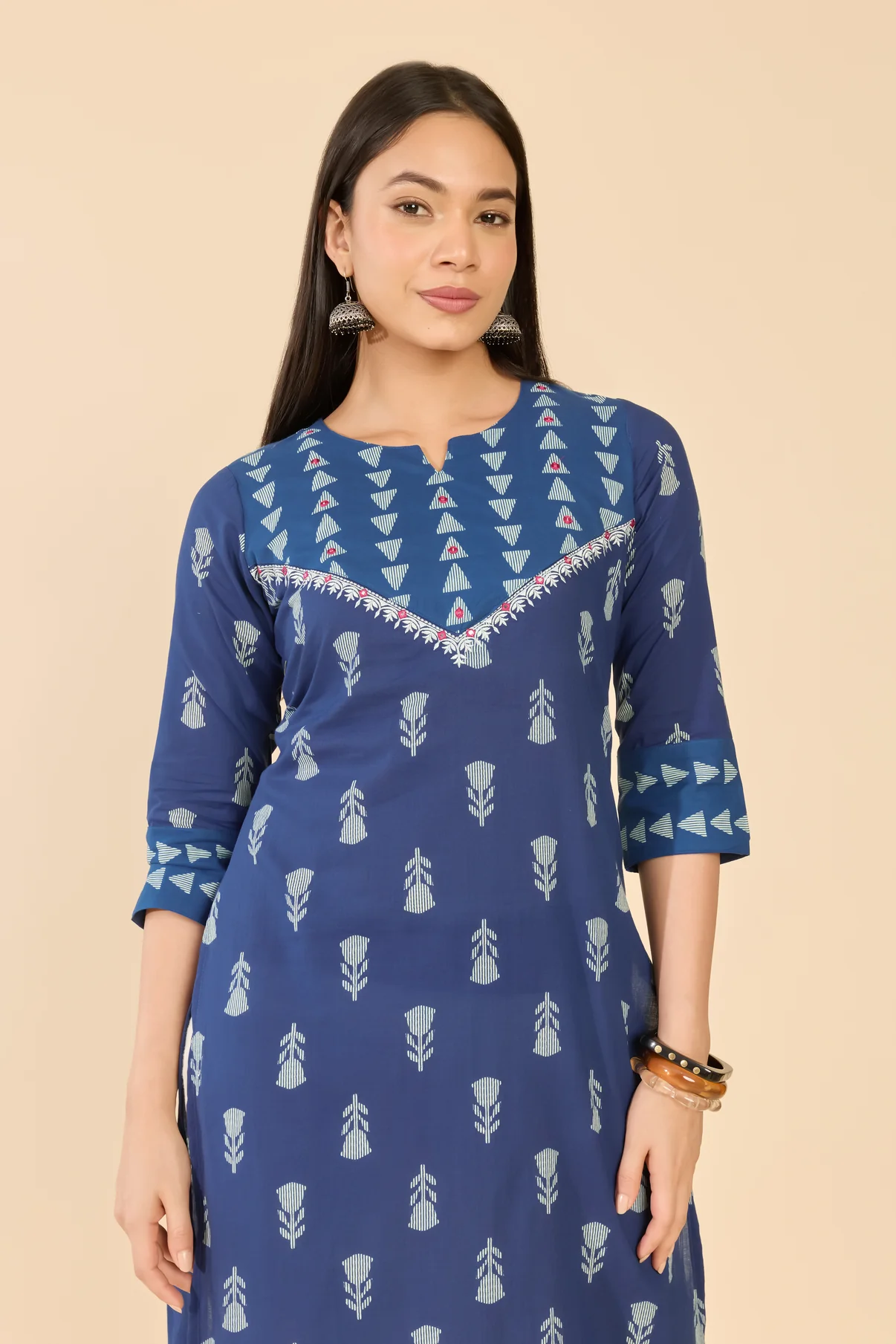 Blue Floral Printed Cotton Kurta