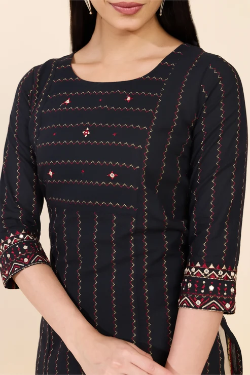 Black Dobby Cotton Kurta