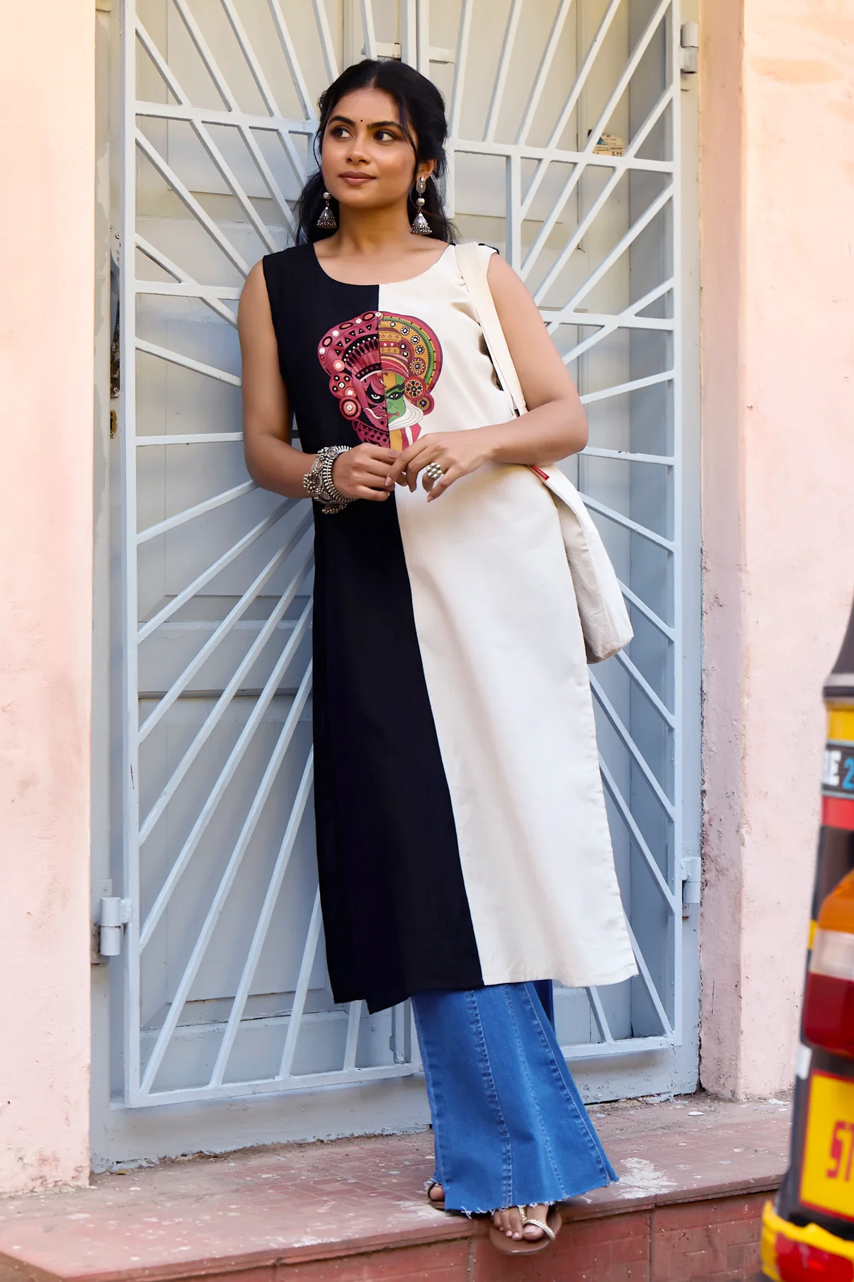 Black & Off White Kathakali-Theyyam Kurta