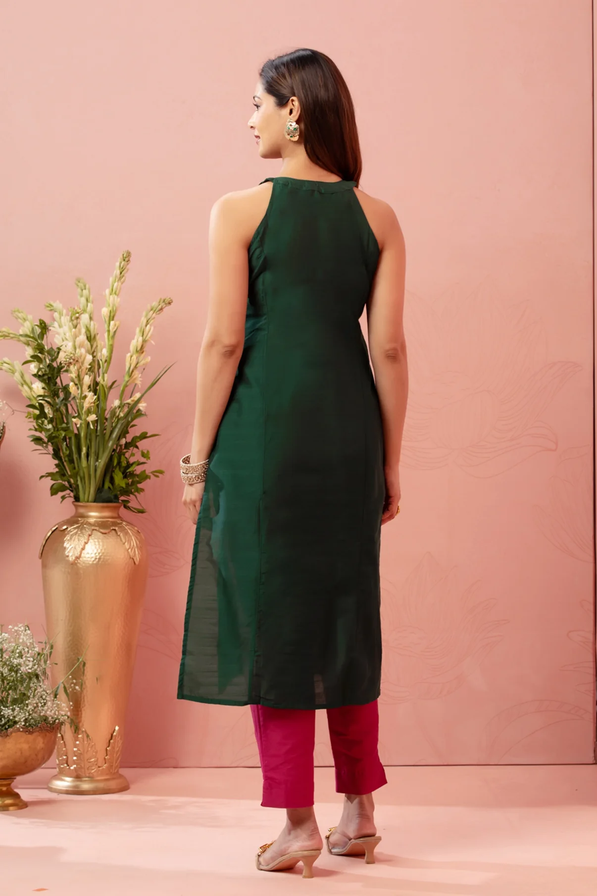 Green Mural Printed Raw Silk Kurta