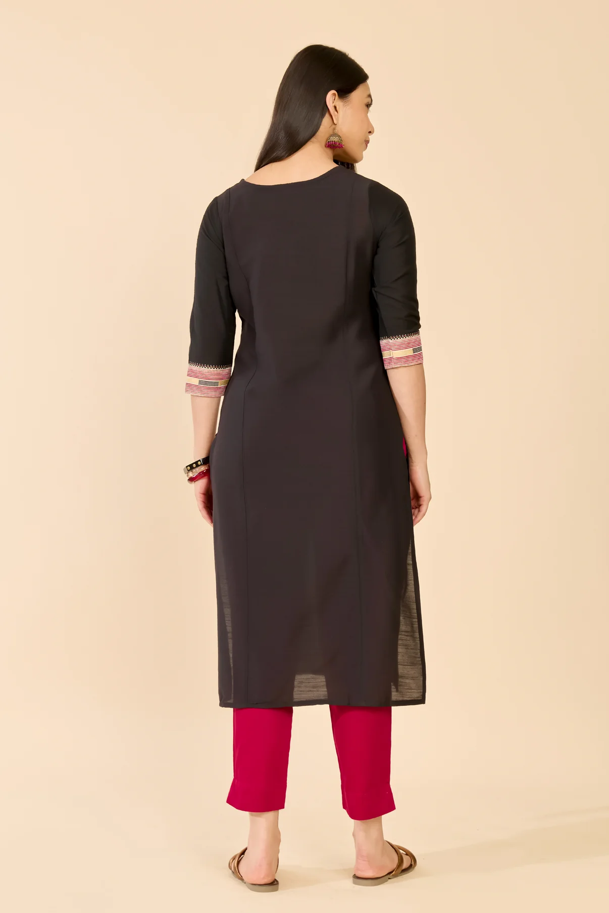 Black Theyyam Print Raw Silk Kurta
