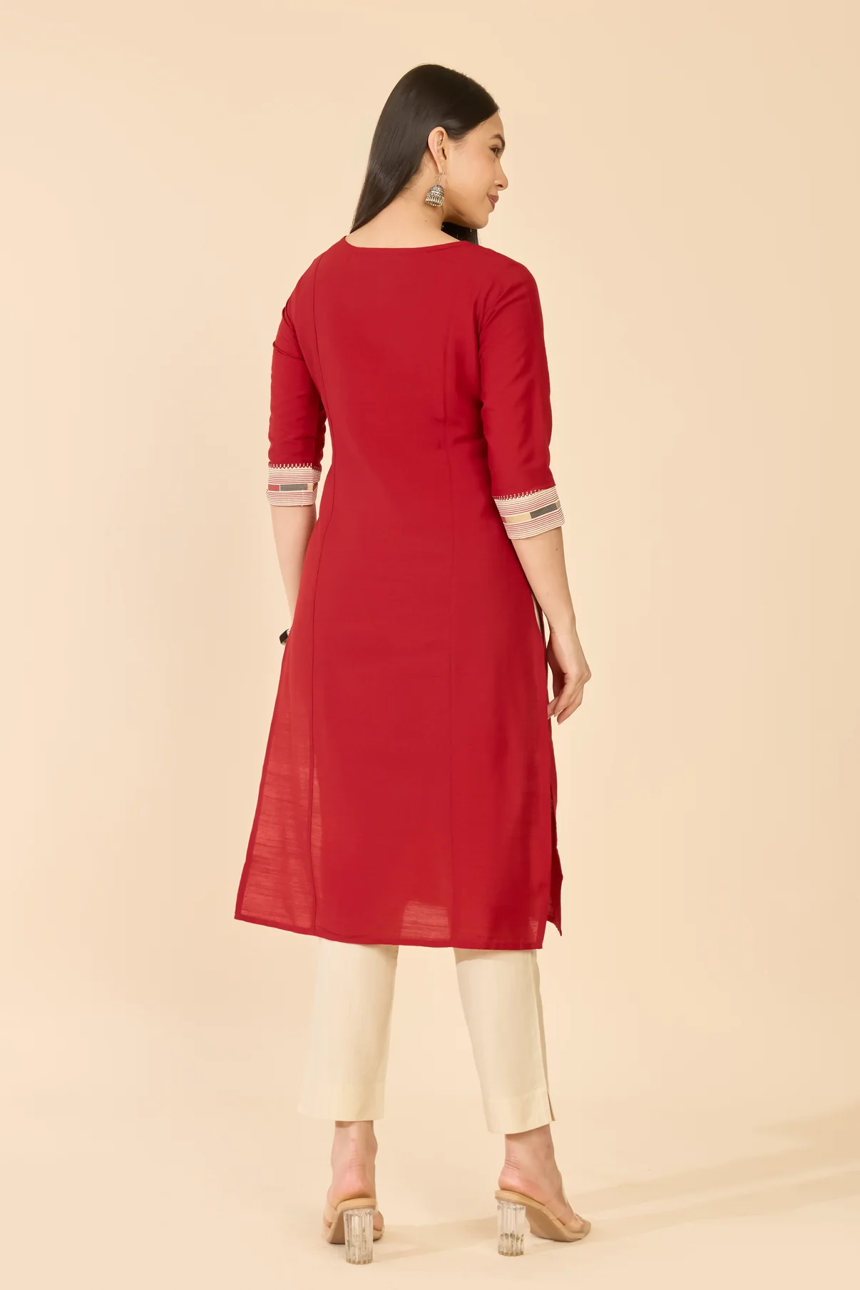 Red Theyyam Print Raw Silk Kurta