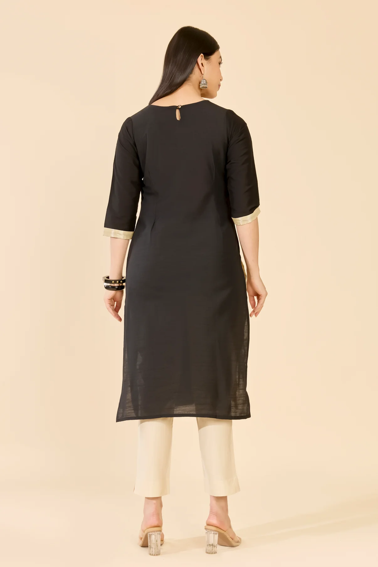 Black & White Color Block Embroidered Kurta