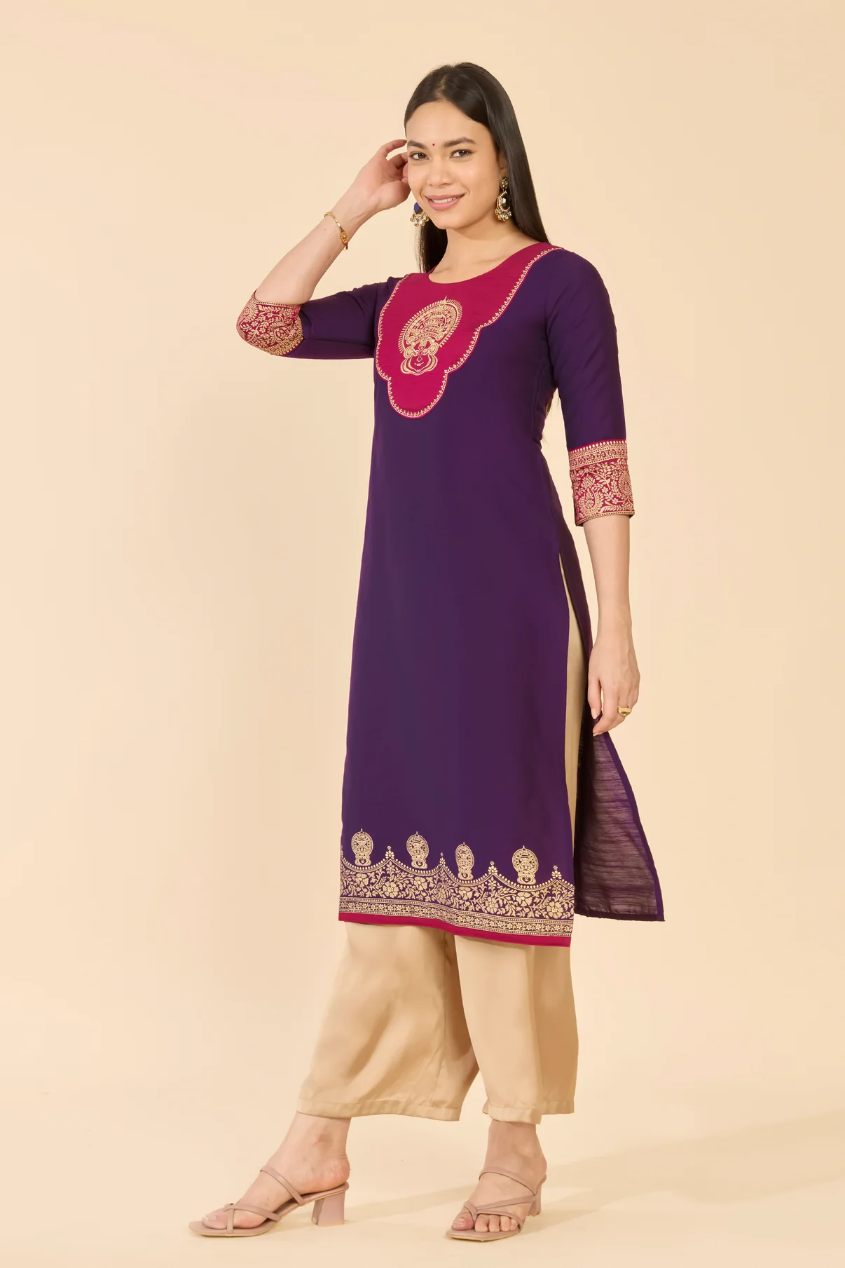 Purple Kathakali Embroidered Raw Silk Kurta