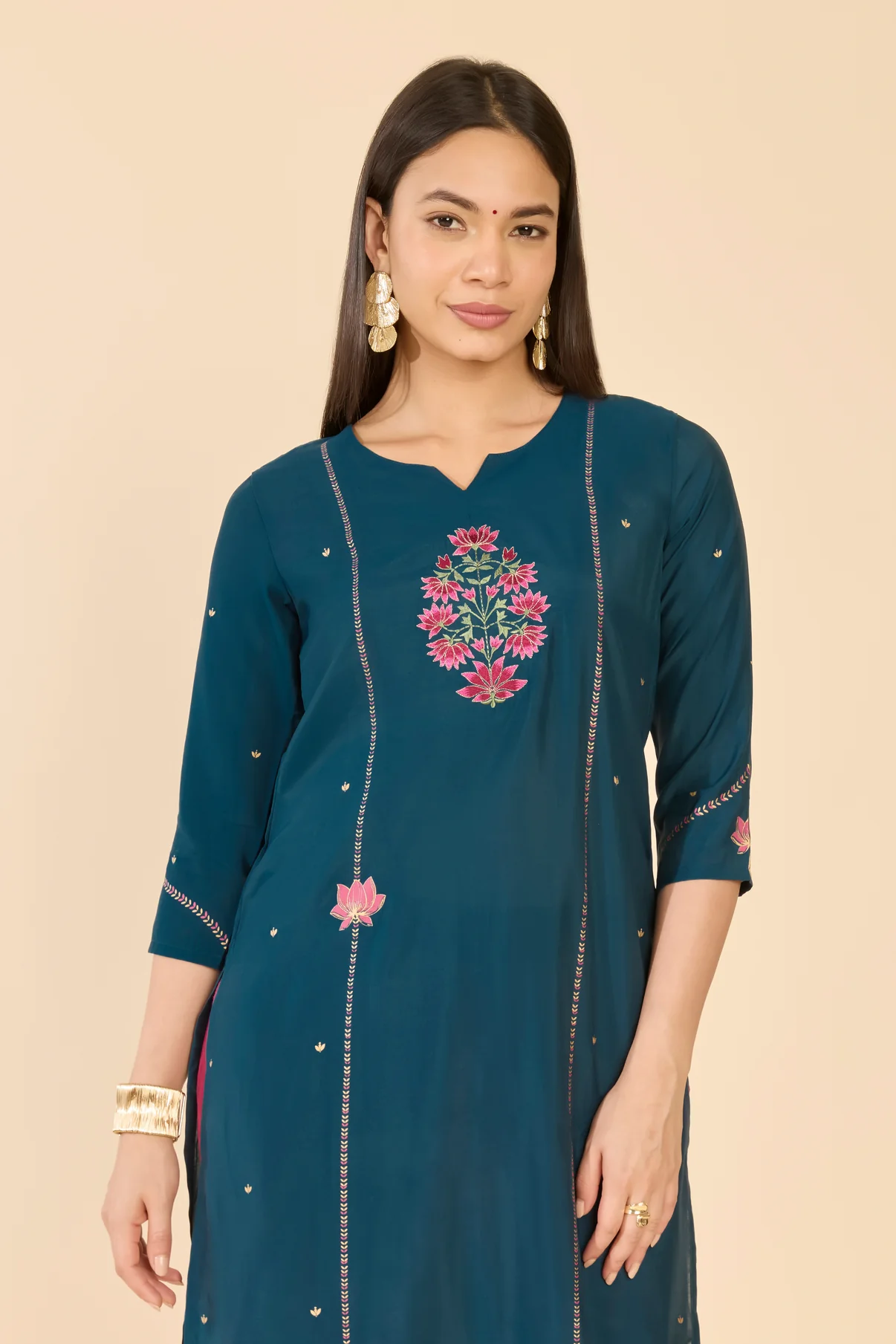 Blue Lotus Embroidered Straight Kurta