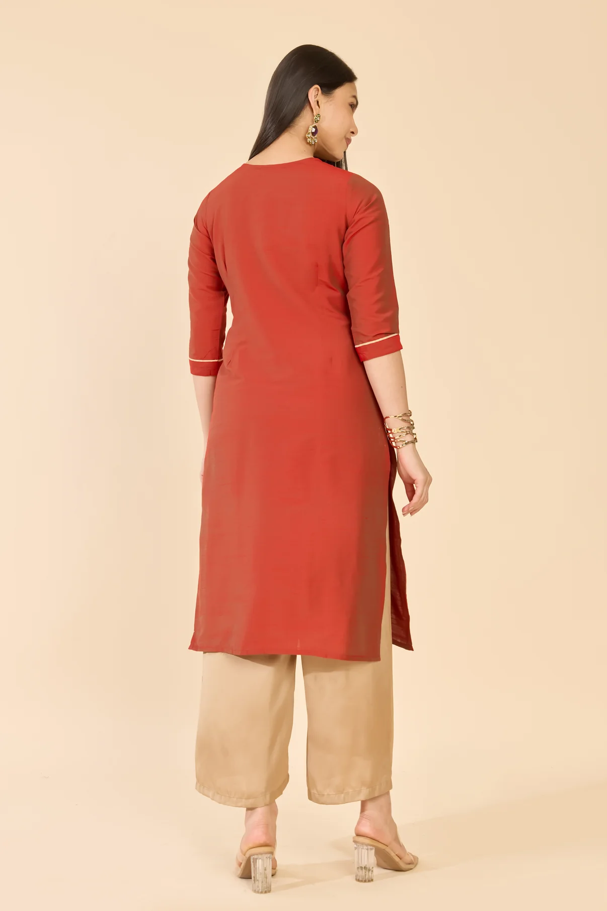 Rust Raw Silk Theyyam Embroidered Kurta