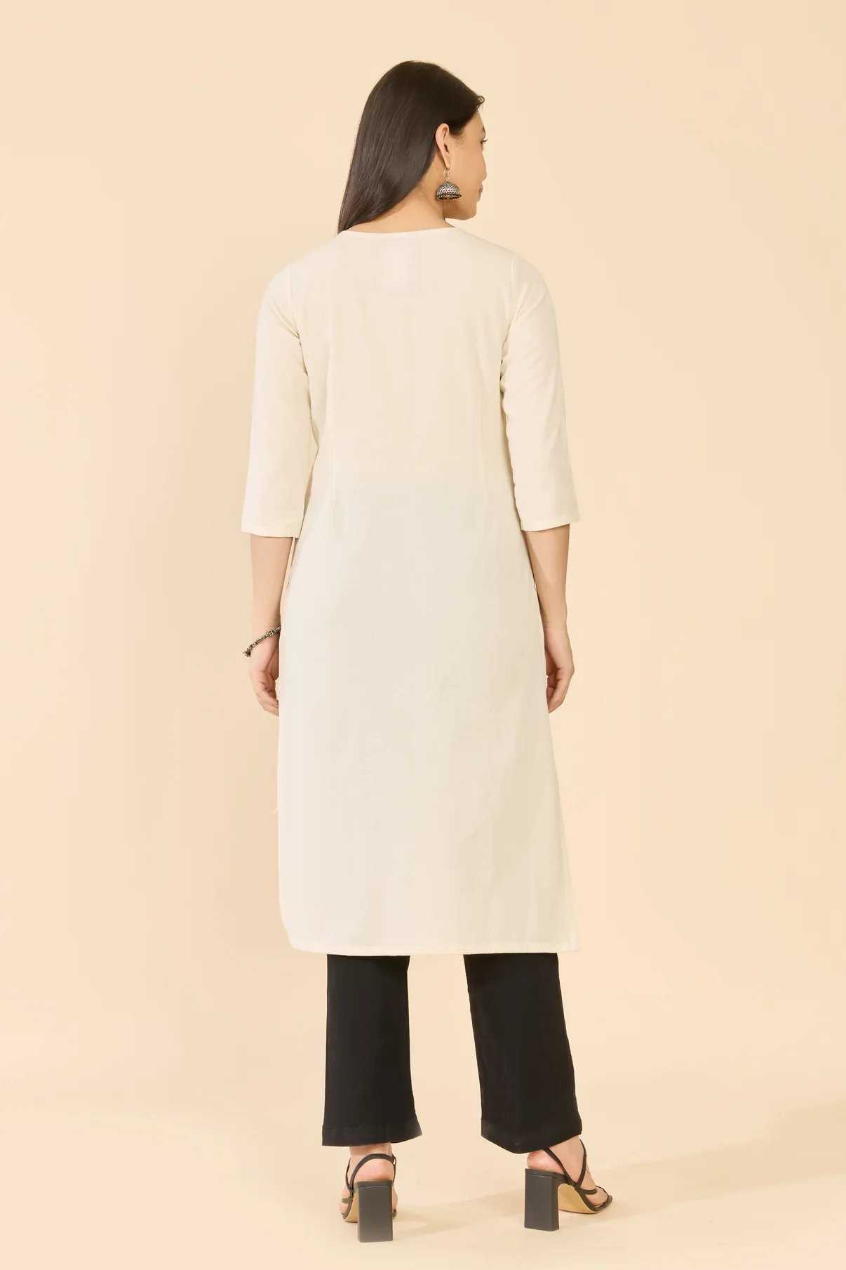 Off white Kathakali Print Straight Kurta