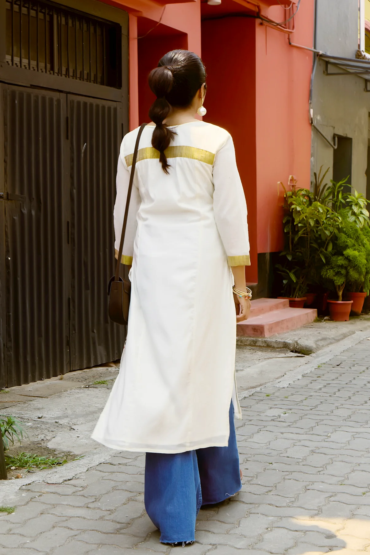 Off White Dancing Kathakali Cotton Straight Kurta