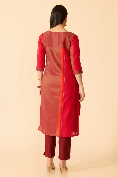 Red Striped Straight Cotton Kurta
