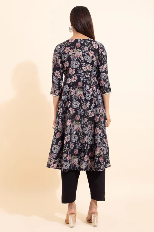 Floral Printed Kurta - Black