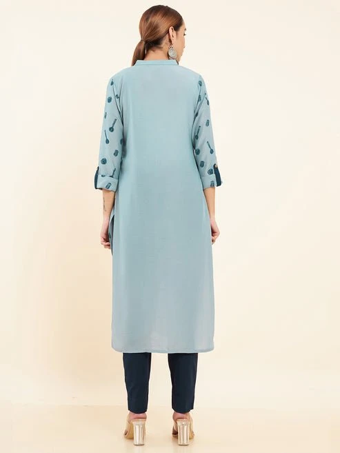 Instrument Motif Printed Kurta Blue