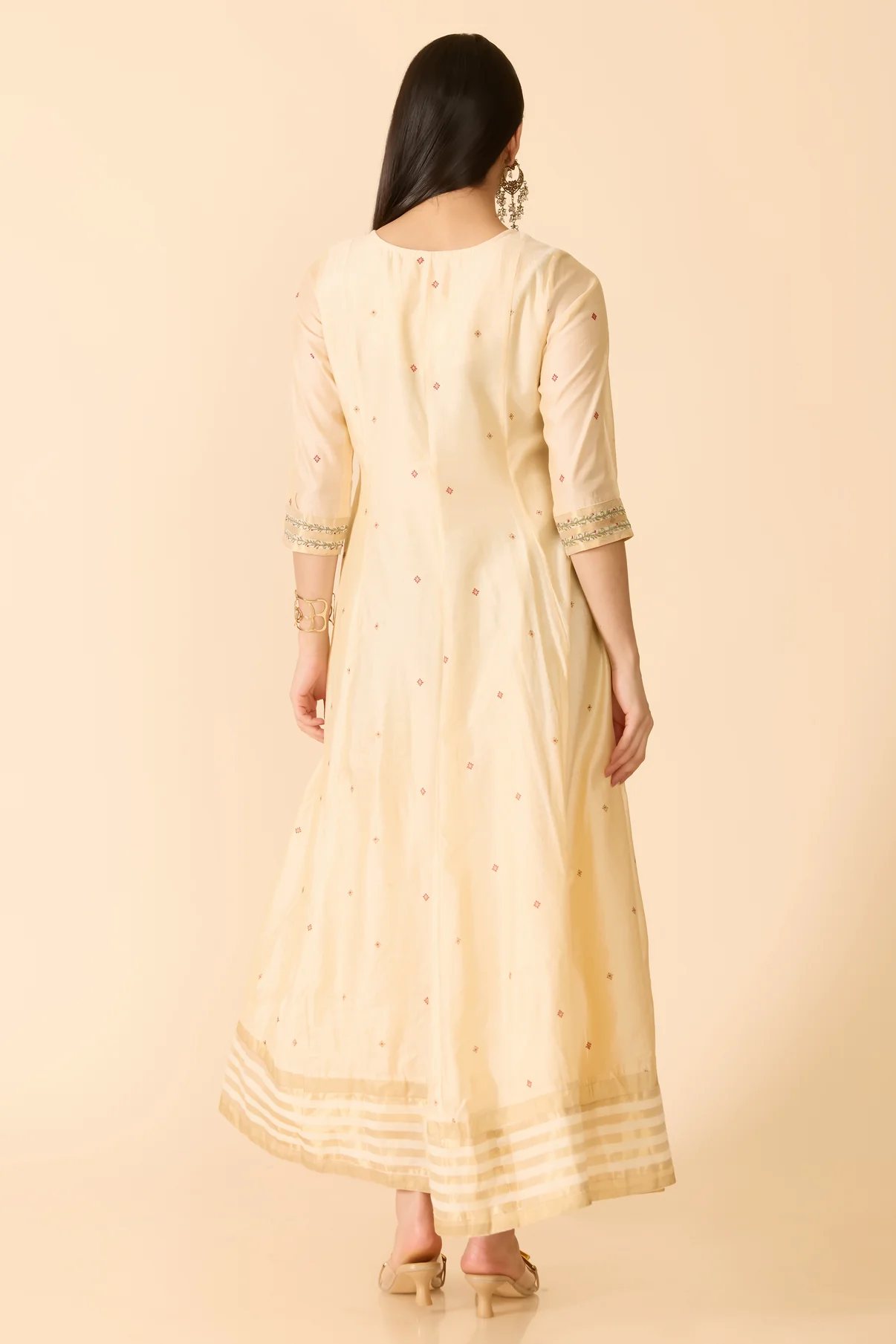 Beige Anarkali With Motif Print