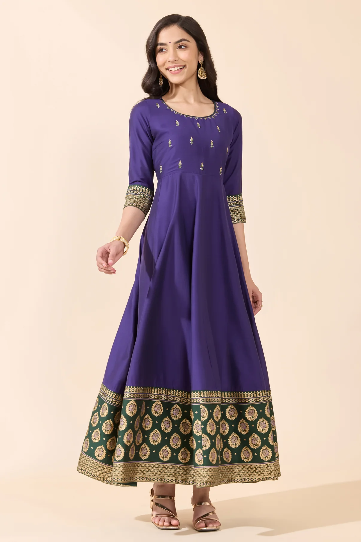 All Over Butta Embroidered Anarkali With Contrast Printed Border