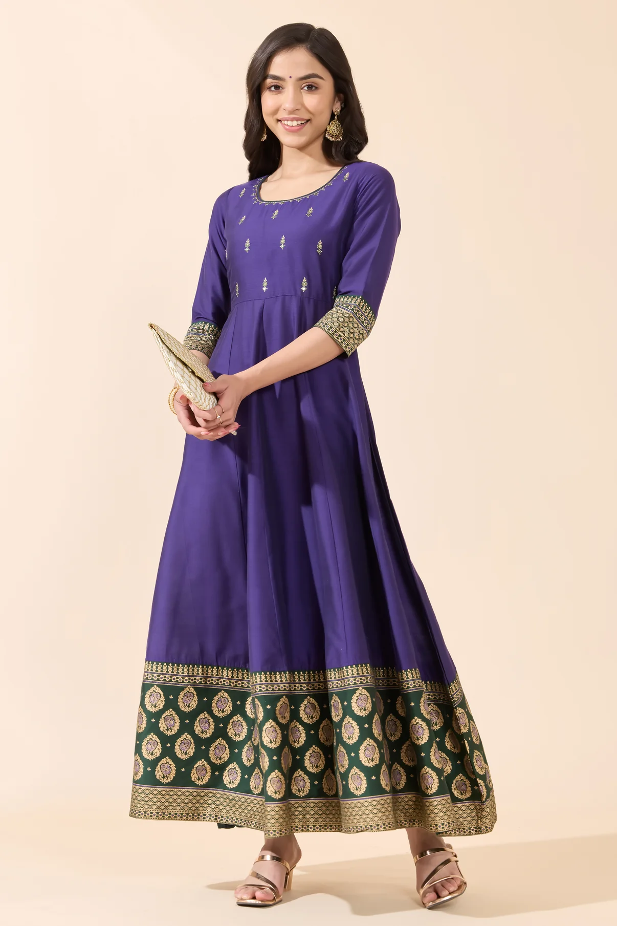 All Over Butta Embroidered Anarkali With Contrast Printed Border