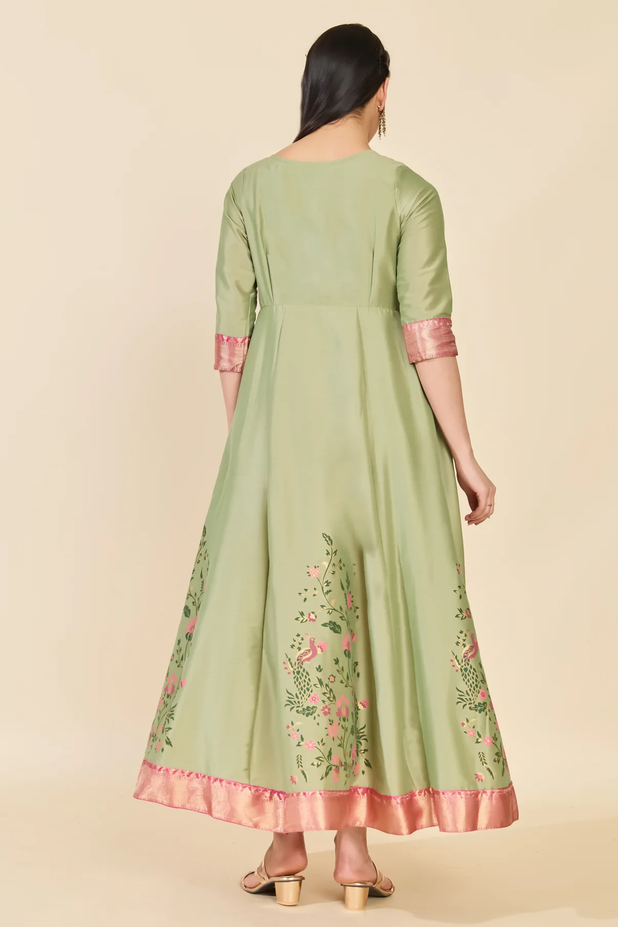 Green Anarkali With Pink Florals