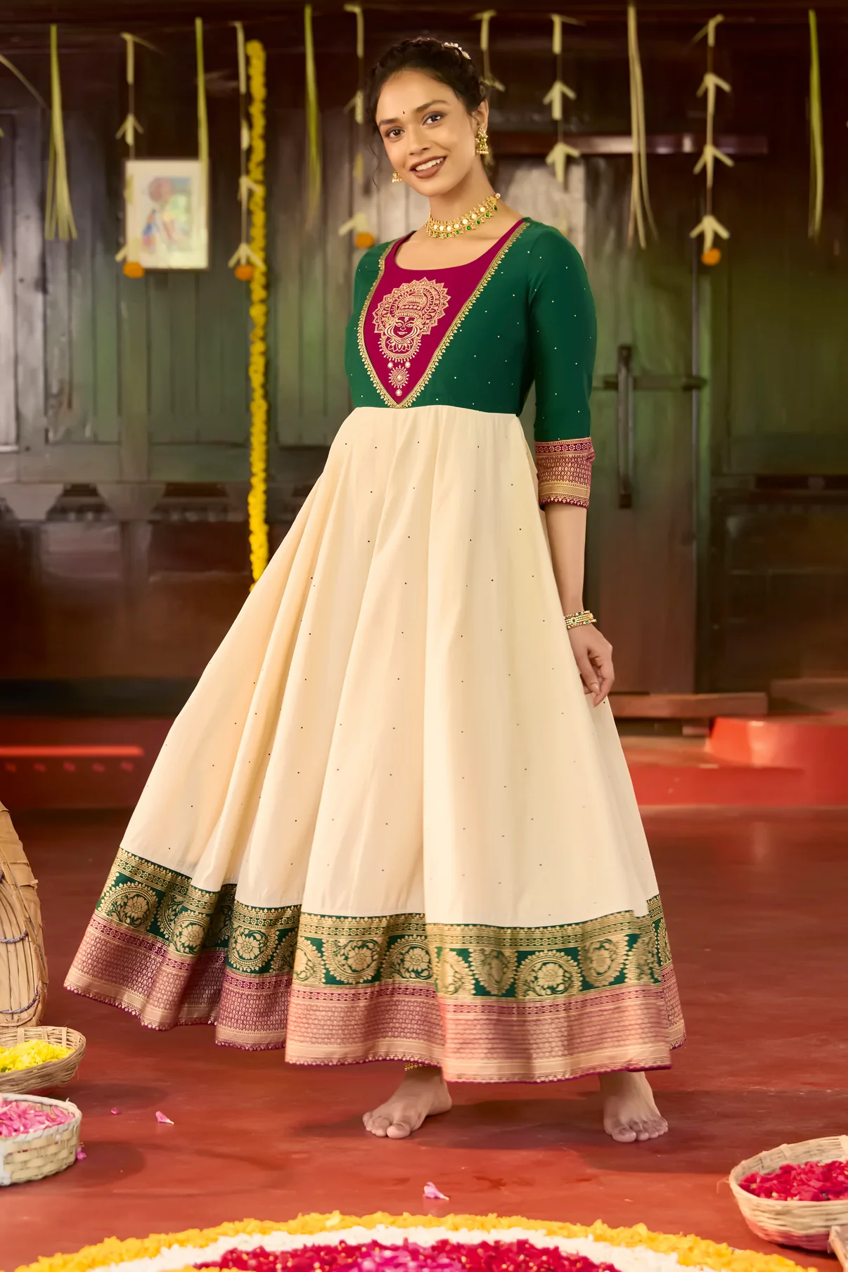 Festive Off White Kathakali Embroidered Anarkali